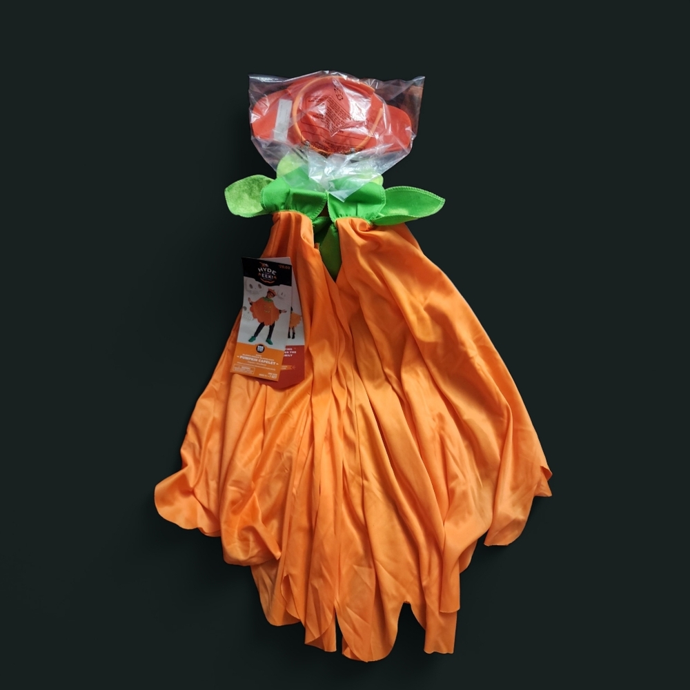 Target Pumpkin Costume for Kids - Orange and Green. Capelet & Headband. Has Flaw - Picture 2 of 9